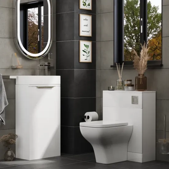 Jivana 410 White Sink Cabinet WC Toilet Unit