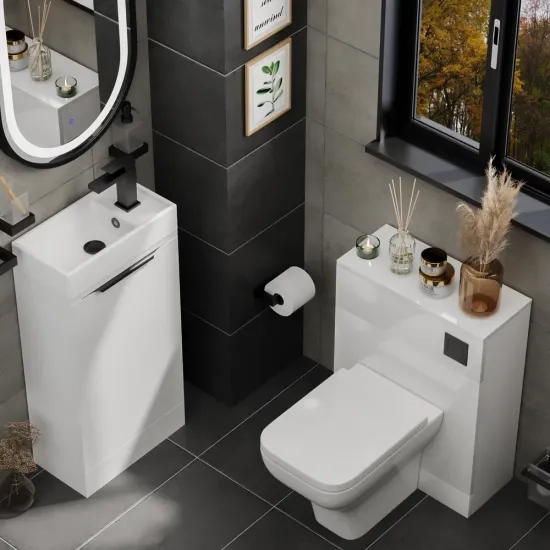 Jivana 410 White Sink Cabinet WC Toilet Unit