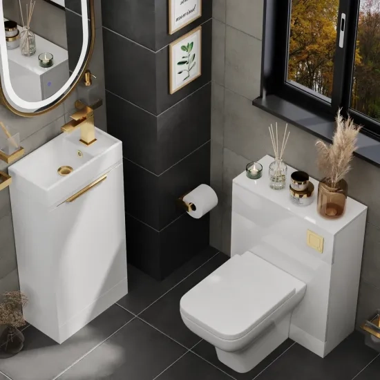 Jivana 410 White Sink Cabinet WC Toilet Unit