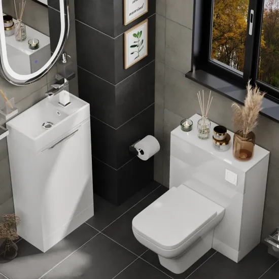 Jivana 410 White Sink Cabinet WC Toilet Unit