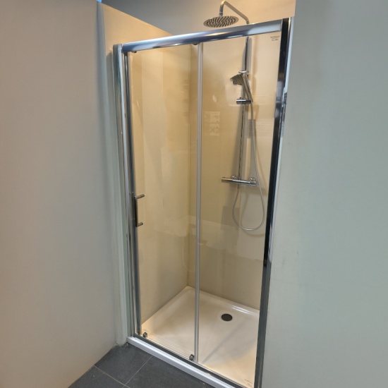 Showroom Lifestyle Image for Radiant Deluxe Sliding 1000mm Shower Enclosure: Optional Tray and Side Panel, 1900mm Height
