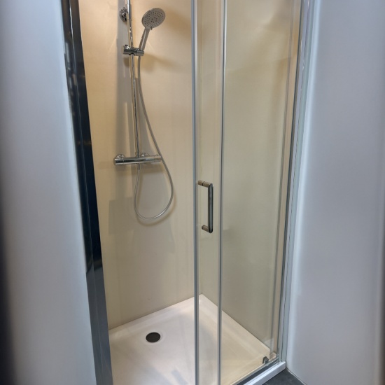 Showroom Lifestyle Image for Radiant Deluxe Sliding 1000mm Shower Enclosure: Optional Tray and Side Panel, 1900mm Height