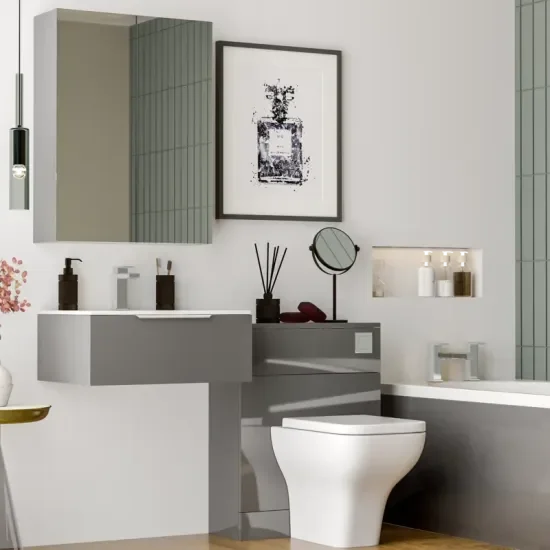 Jivana Suite Straight Bath 600 Grey Basin Unit Back to wall Toilet