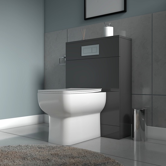 Jivana Suite Straight Bath 600 Grey Basin Unit Back to wall Toilet