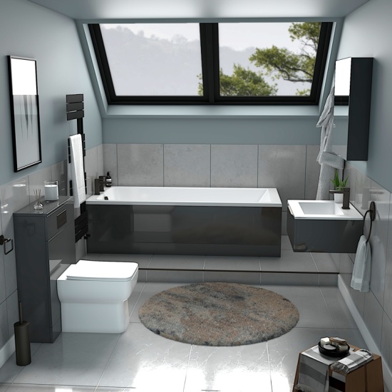 Extra Product Image For Jivana Suite Straight Bath Grey Basin Unit Back To Wall Toilet 1