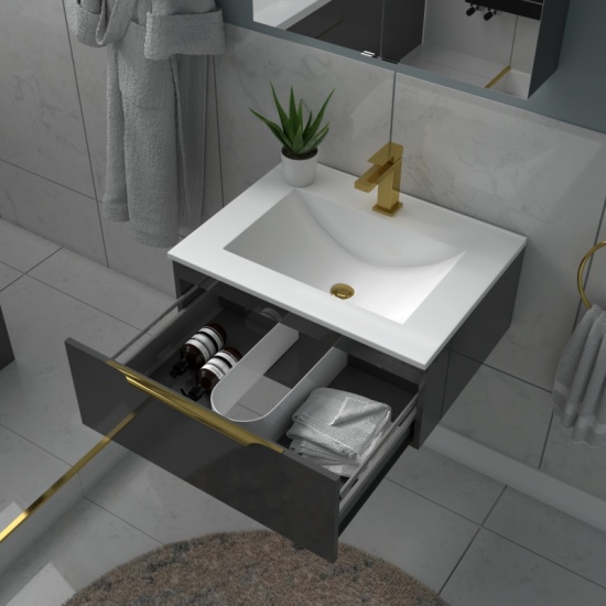 Jivana Suite Straight Bath 600 Grey Basin Unit Back to wall Toilet