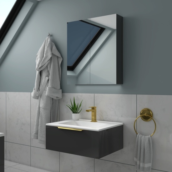 Jivana Suite Straight Bath 600 Grey Basin Unit Back to wall Toilet