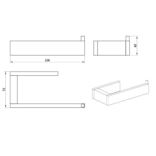 Extra Product Image For Glade Black Toilet Roll Wall Holder Drawing 1