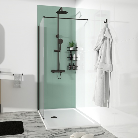 Radiant Black 1600 Hinged Walkin Recess Shower Enclosure