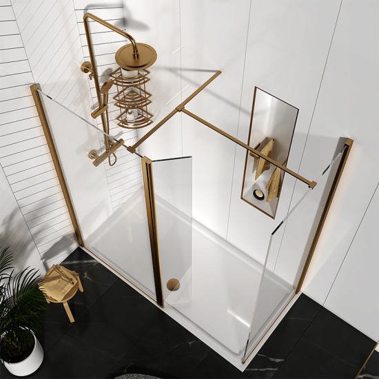 brushed gold walk in shower 