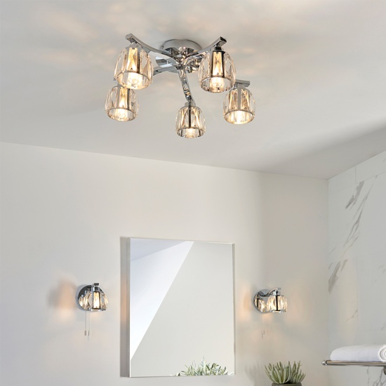 Harding Multi Arm Glass Semi Flush LED Light 5 Bulb