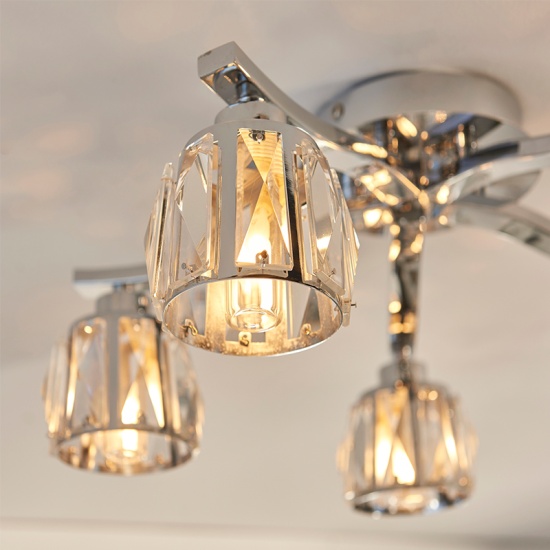 Multi arm glass Semi flush Light: 5 Bulb