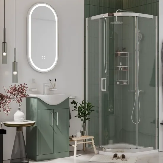 Product Image for Celeste Chrome Shower Suite: 550 Green Vanity Unit, Close Coupled Toilet, Quadrant Shower Enclosure and Tray 3