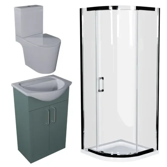 Product Image for Celeste Chrome Shower Suite: 550 Green Vanity Unit, Close Coupled Toilet, Quadrant Shower Enclosure and Tray 4