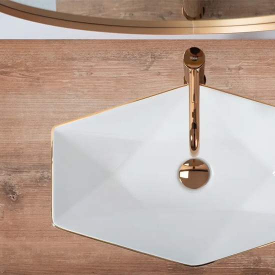 Brett White Countertop Sink with Gold Edge