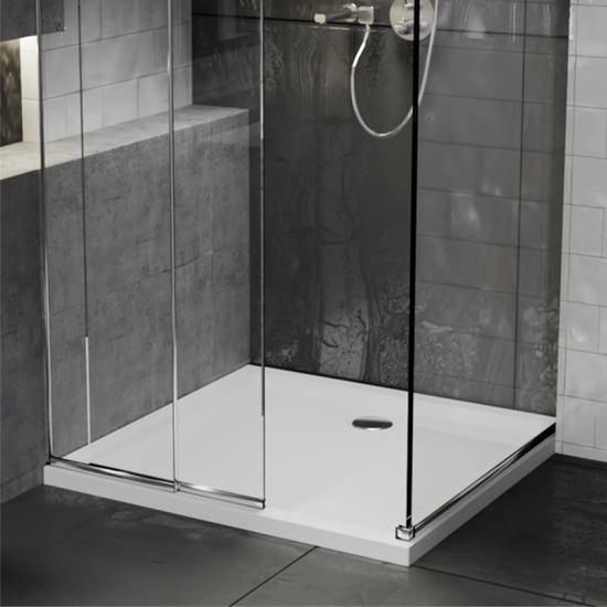 square 800 x 800 shower tray chrome waste