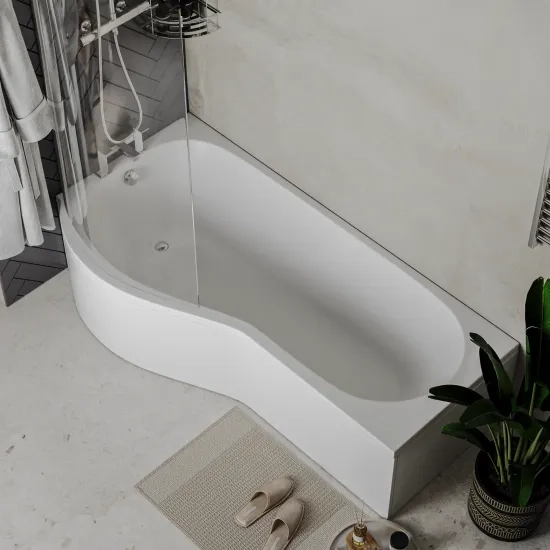 portland 1500 lefthand p shape curved shower bath