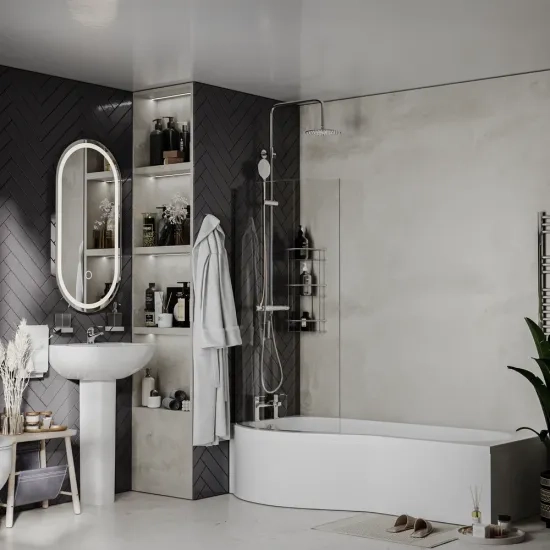 portland 1500 lefthand p shape curved shower bath
