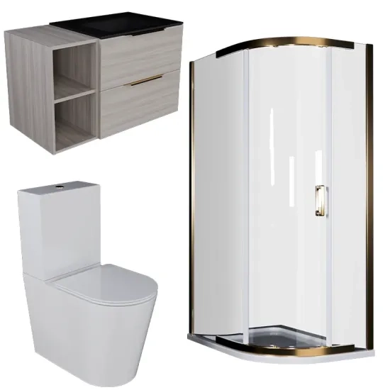 Product Image for Alani Gold Shower Suite: 900 Oak Vanity Unit with Black Basin 1