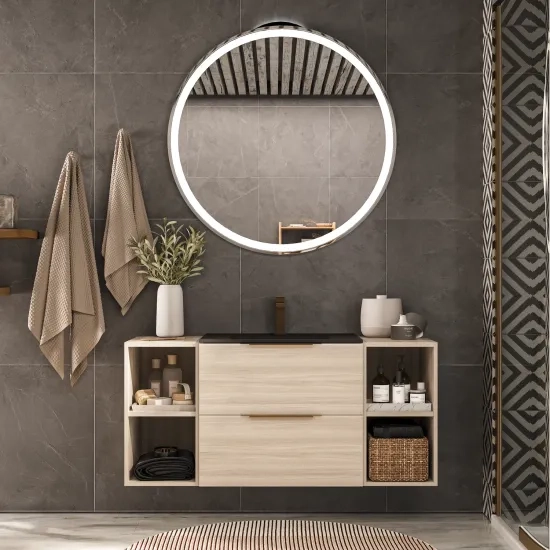 Product Image for Alani Gold Shower Suite: 1200 Oak Vanity Unit with Black Basin 2