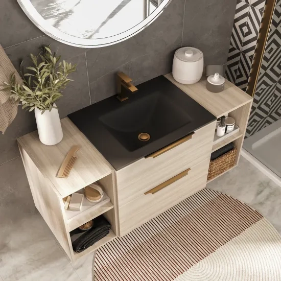 Product Image for Alani Gold Shower Suite: 1200 Oak Vanity Unit with Black Basin 4