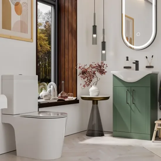Product Image for Celeste Black Shower Suite: 550 Fluted Green Vanity Unit, Close Coupled Toilet, Quadrant Shower Enclosure and Tray 2