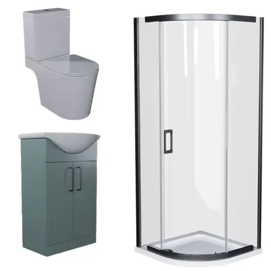 Product Image for Celeste Black Shower Suite: 550 Fluted Green Vanity Unit, Close Coupled Toilet, Quadrant Shower Enclosure and Tray 4