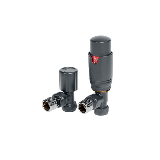 anthracite angled thermostatic radiator valve pack (pairs)