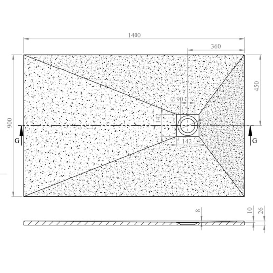 alan 1400 rectangular white slate tray 26mm