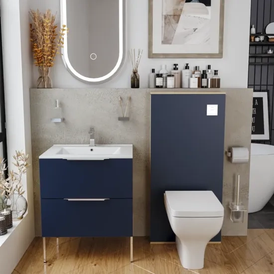 Product Image for Alani 600 Cloakroom Suite: Navy Blue Vanity Unit, BTW Toilet Unit and Optional Floorstanding Pan 2