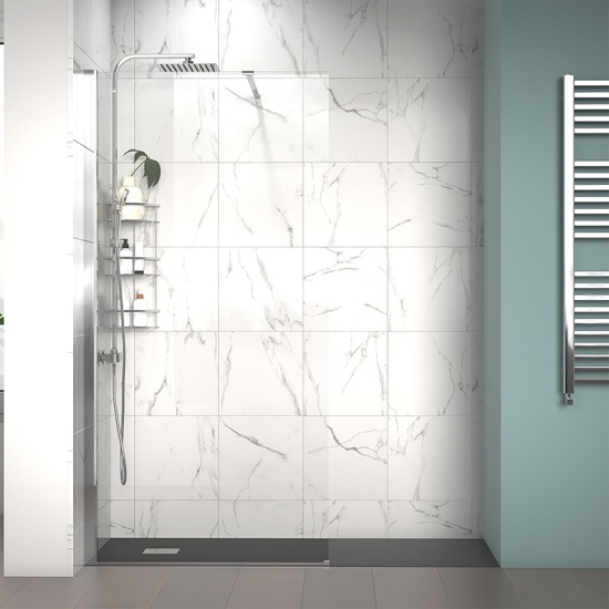 radiant 1700 walkin recess shower enclosure black tray