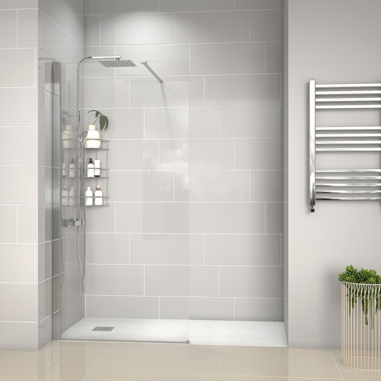 radiant 1700 walkin recess shower enclosure black tray