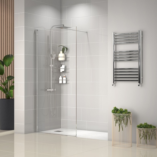 radiant 1700 walkin recess shower enclosure black tray