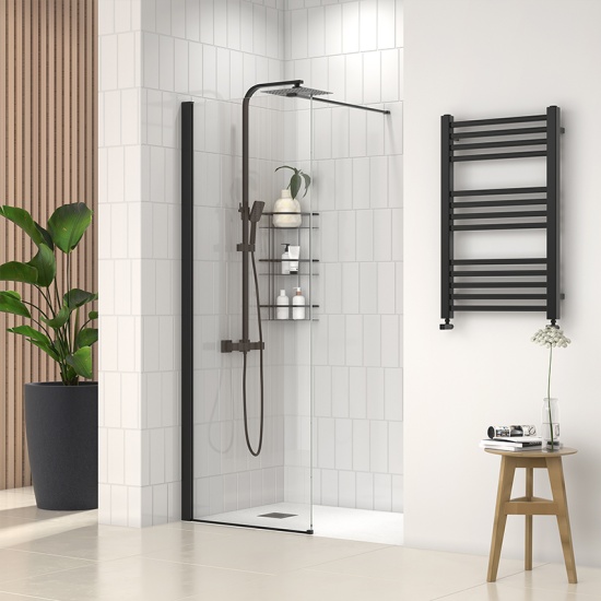 radiant black 1200 walkin recess shower enclosure black tray