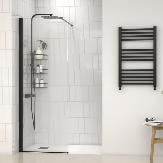 radiant black 1200 walkin recess shower enclosure black tray