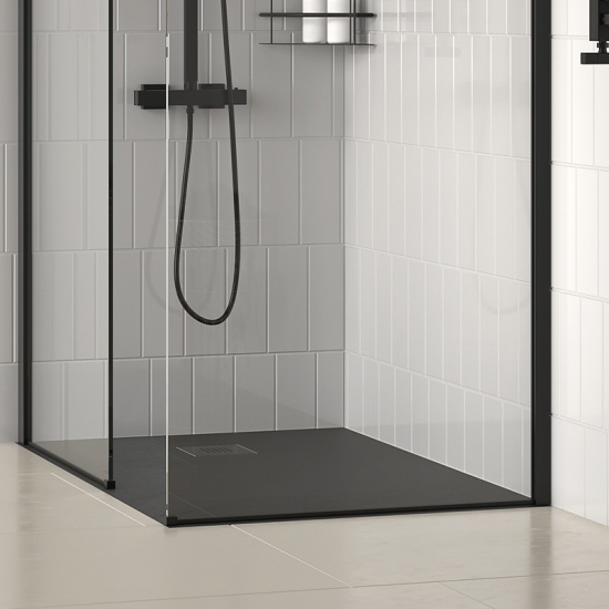 radiant black 1400 walkin recess shower enclosure black tray