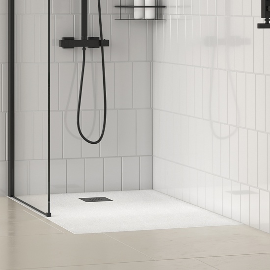 radiant black 1400 walkin recess shower enclosure black tray