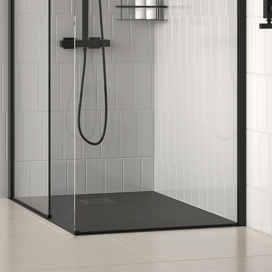 radiant black 1600 walkin recess shower enclosure black tray
