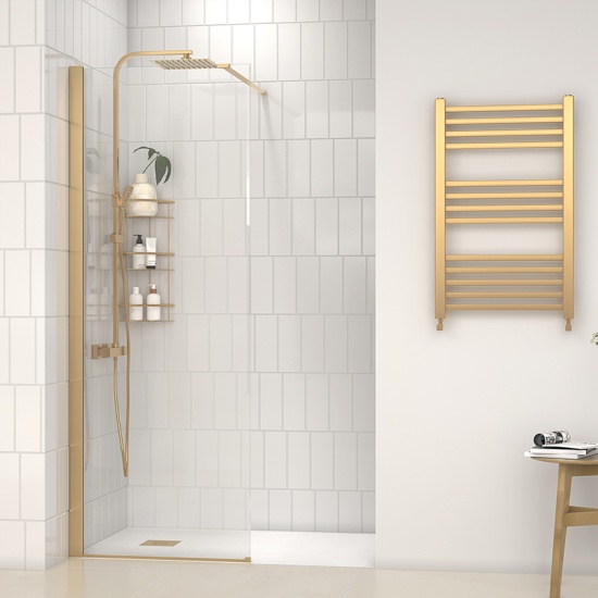 radiant gold 1200 walkin recess shower enclosure black tray