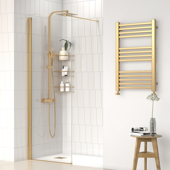 radiant gold 1200 walkin recess shower enclosure black tray