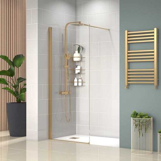 radiant gold 1500 walkin recess shower enclosure black tray