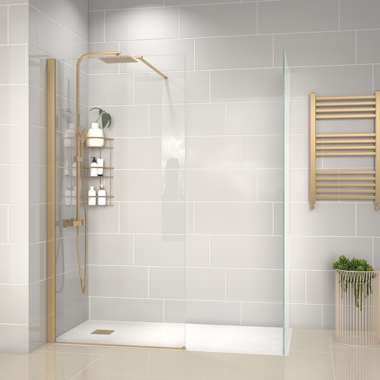 radiant gold 1600 walkin corner shower enclosure black tray