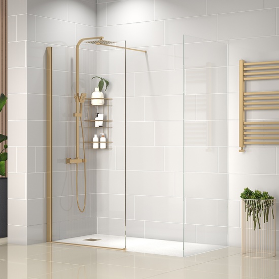 radiant gold 1600 walkin corner shower enclosure black tray