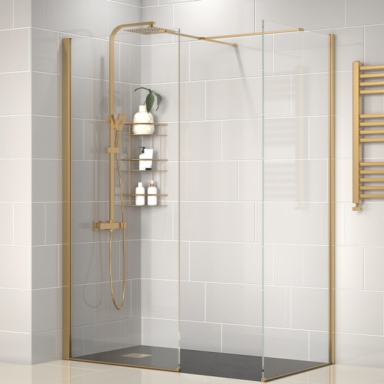 radiant gold 1500 walkin corner shower enclosure black tray