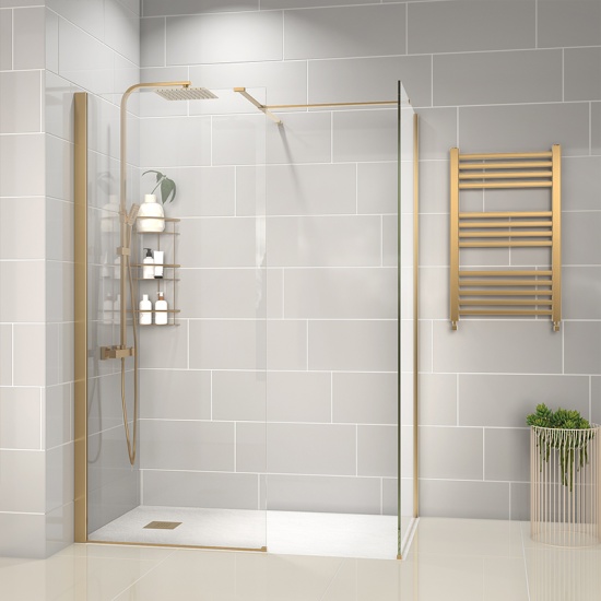 radiant gold 1500 walkin corner shower enclosure black tray