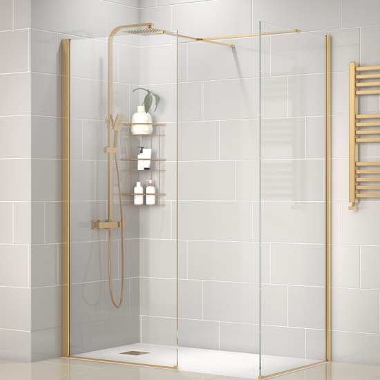 radiant gold 1500 walkin corner shower enclosure black tray