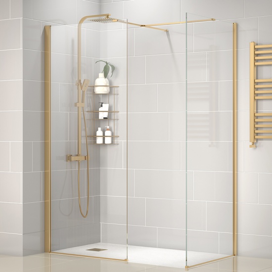 radiant gold 1400 walkin corner shower enclosure black tray