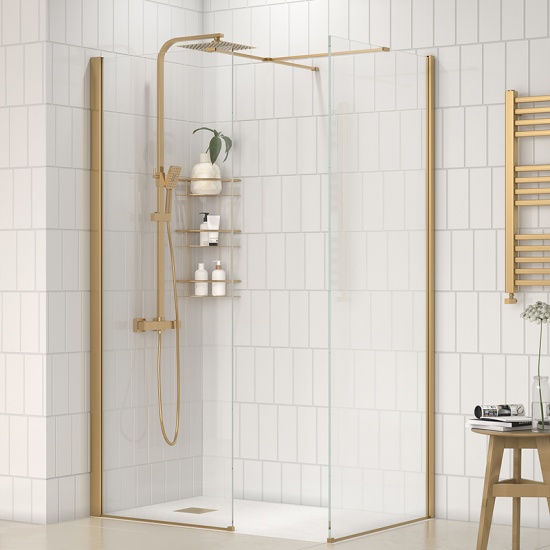 radiant gold 1200 walkin corner shower enclosure black tray