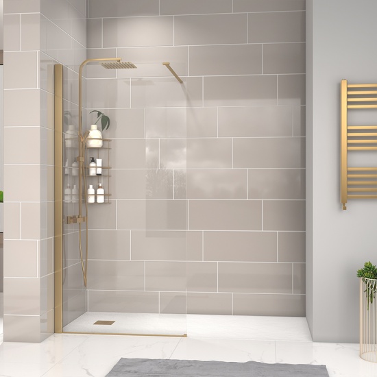radiant gold 1800 walkin recess shower enclosure black tray