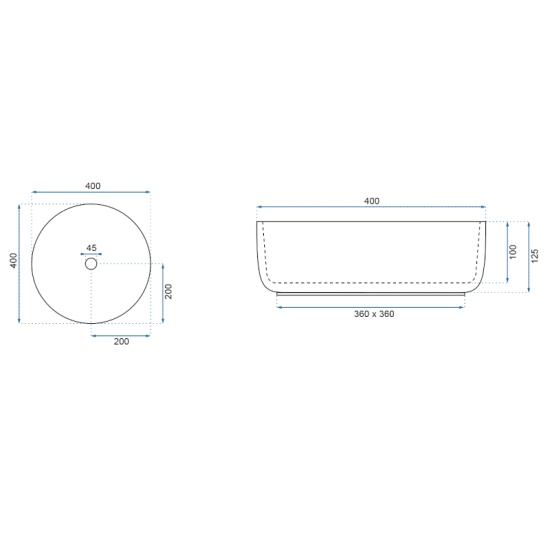 Ashley Blue Counter Top Washbasin Dimensions